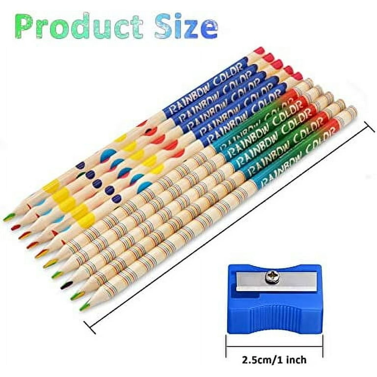 Showvigor Rainbow Pencils with Pencil Sharpeners, 10 Pcs Wooden