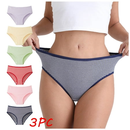 ATOYSOY Women s Multipack Striped Panty Comfy Mid Waist Underpants Stretchy Classic Briefs Hip Lifting Cotton Panties  3 Pack Clearance Shapewear Control Briefs for Ladies Blue L