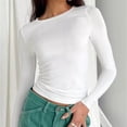 thumbnail image 1 of Camisetas de manga larga para mujer, Tops cortos ajustados con cuello redondo, jerséis sólidos informales, Camisetas básicas, ropa de calle Y2K, camiseta ajustada, 1 of 5