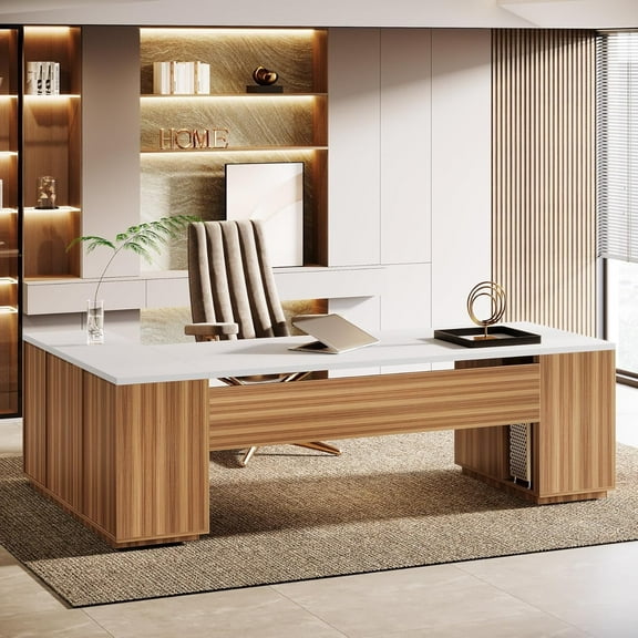 Tribesigns 85.8" L-Shaped Executive Desk, Extra Large Office Desk with File Drawers