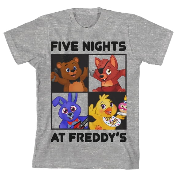 Five Nights At Freddy's Chibi Characters Youth Boy's Athletic Heather Gray T-Shirt-XL