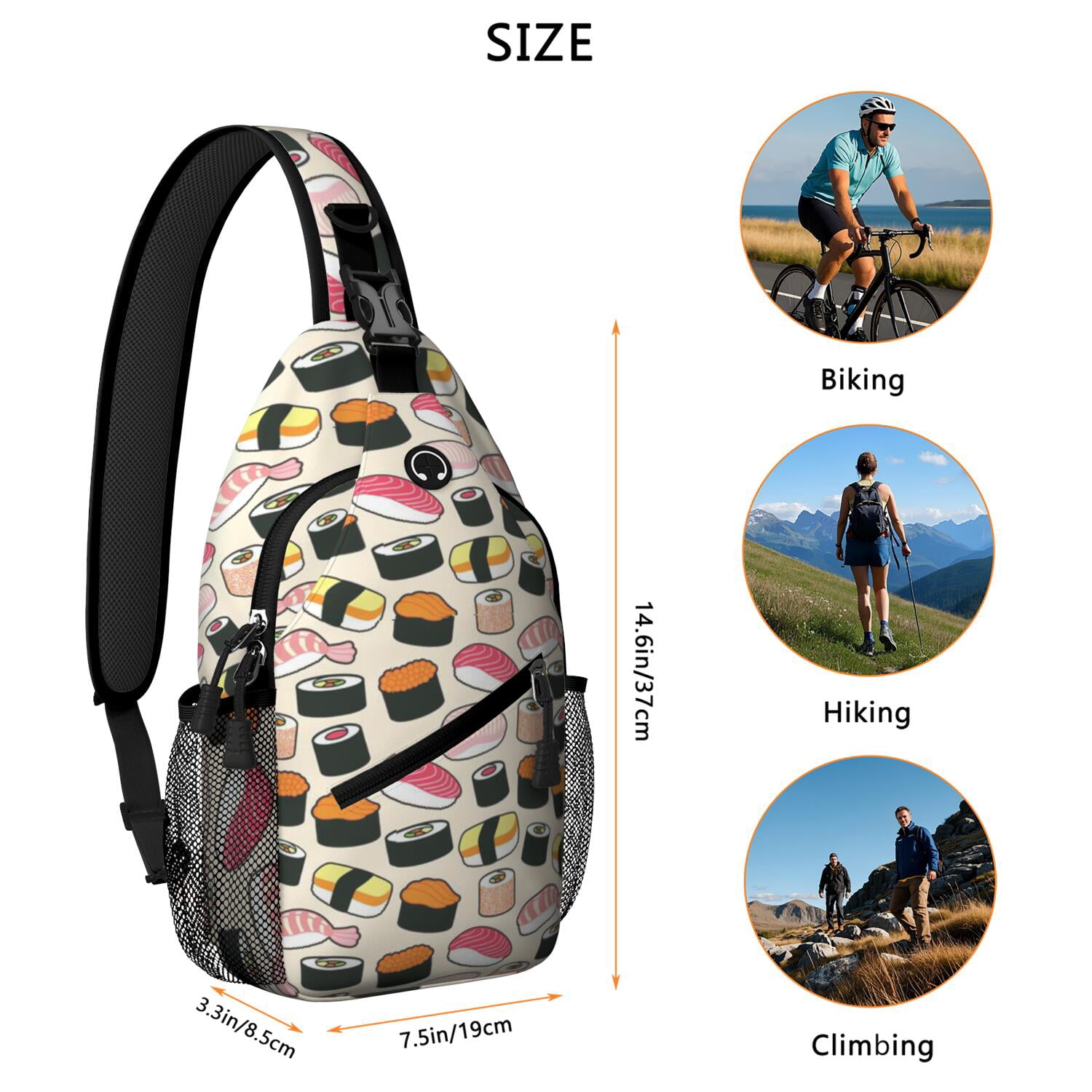 Japanese Food Inspired Shoulder Backpack Lightweight Sling Bag for Outdoor Adventures & Daily Commuting Durable & Travel-Ready Sushi Roll Design