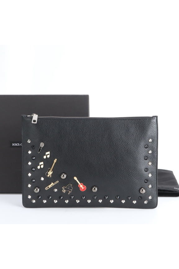 Pre-Owned Dolce & Gabbana D&G Studded Music Leather Clutch Bag Pouch for Women