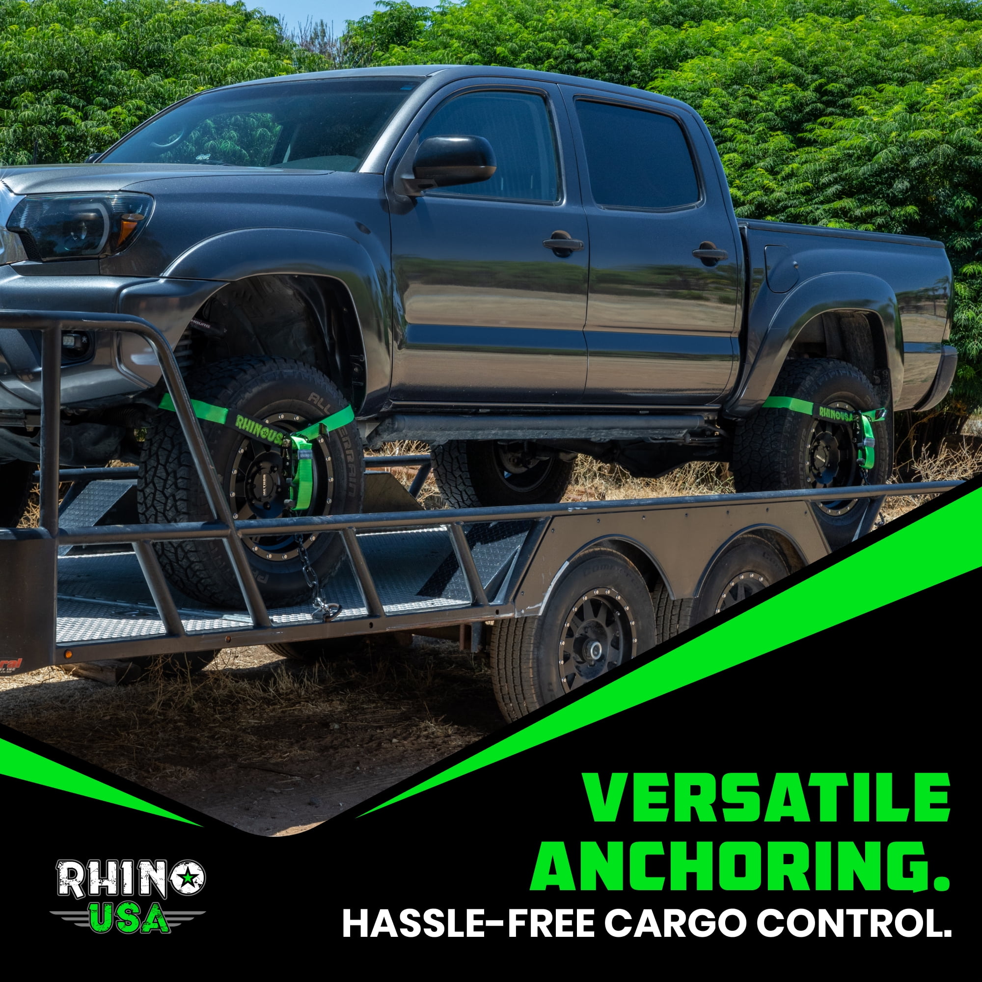 Rhino USA Heavy Duty 2" x 8' Car Tie Down Straps with J Hook - 10,000lb Break Strength (Green 4Pack)