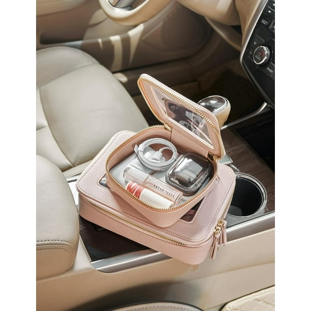 Small Cosmetic Bag for Purse Mini Makeup Bag for School Cute Clear Make Up Pouch for Travel Tiny Leather White Make Up Organizer Case for Backpack Toiletry Bag Waterproof Square Pouch with