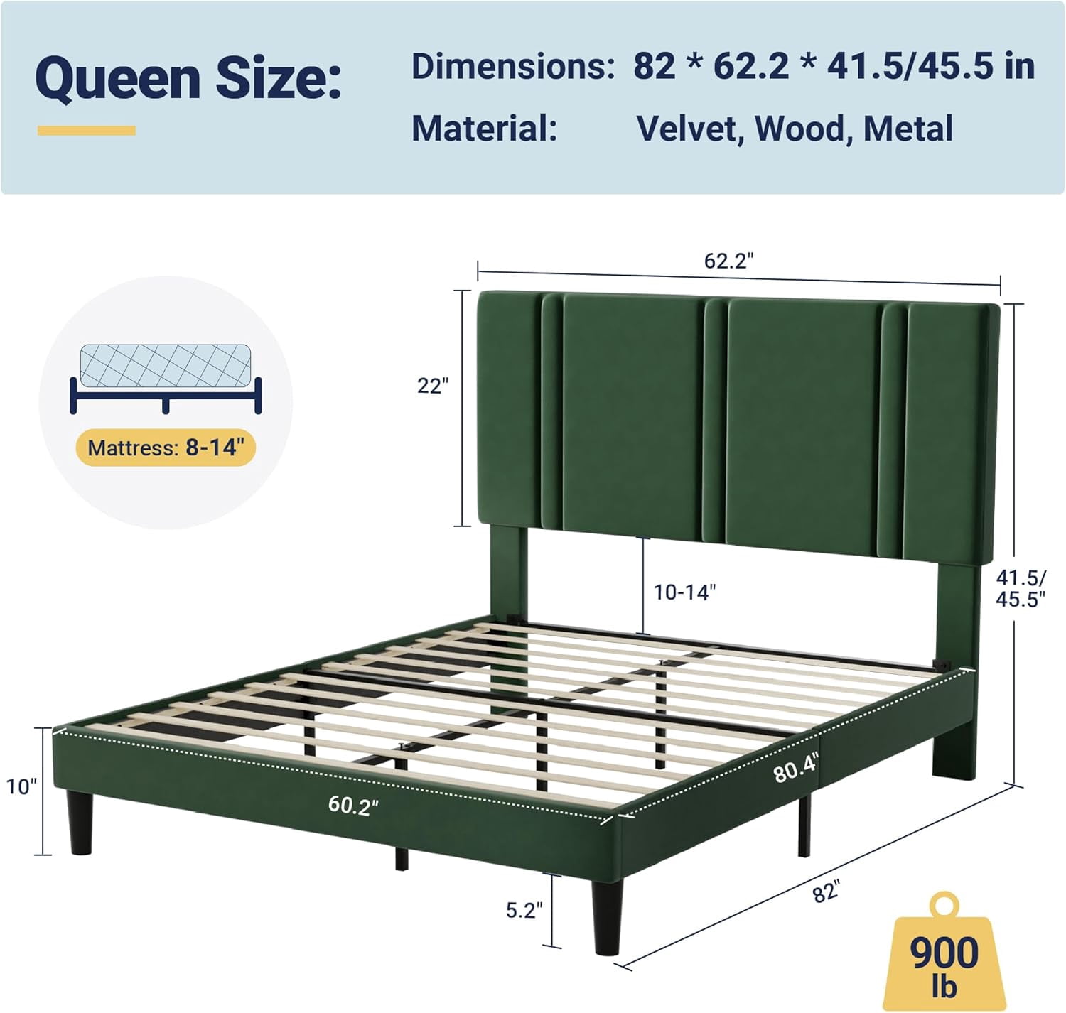 Allewie Full Platform Bed Frame with Adjustable Headboard, Plush Velvet Upholstered, Vertical Channel Tufted, Sturdy Wooden Slats, No Box Spring Needed, Easy Assembly, Green