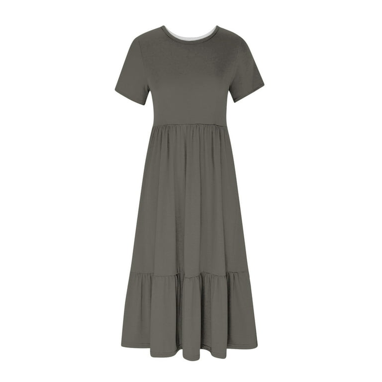 Xqxayjr Summer Short Sleeve Graduation Dress for Womens Under $10 Casual  Loose Aline Swing Flowy Tiered Shirt Maxi Long Sundresses Crewneck Cute  Spring Western Dress - Walmart.com