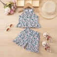thumbnail image 2 of CAUYDY Toddler Girl Summer Clothes Baby Girls Short Sleeves T-Shirt Tops + Shorts Cute Outfits Set For 2t 3t 4t 5t 6t 7t Kid School Activities (Sizes 7-8 Years,F02-Blue), 2 of 9