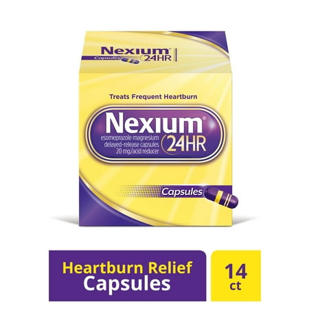 Nexium 24HR Delayed Release Heartburn Relief Capsules, Esomeprazole Magnesium Acid Reducer (20mg, 14