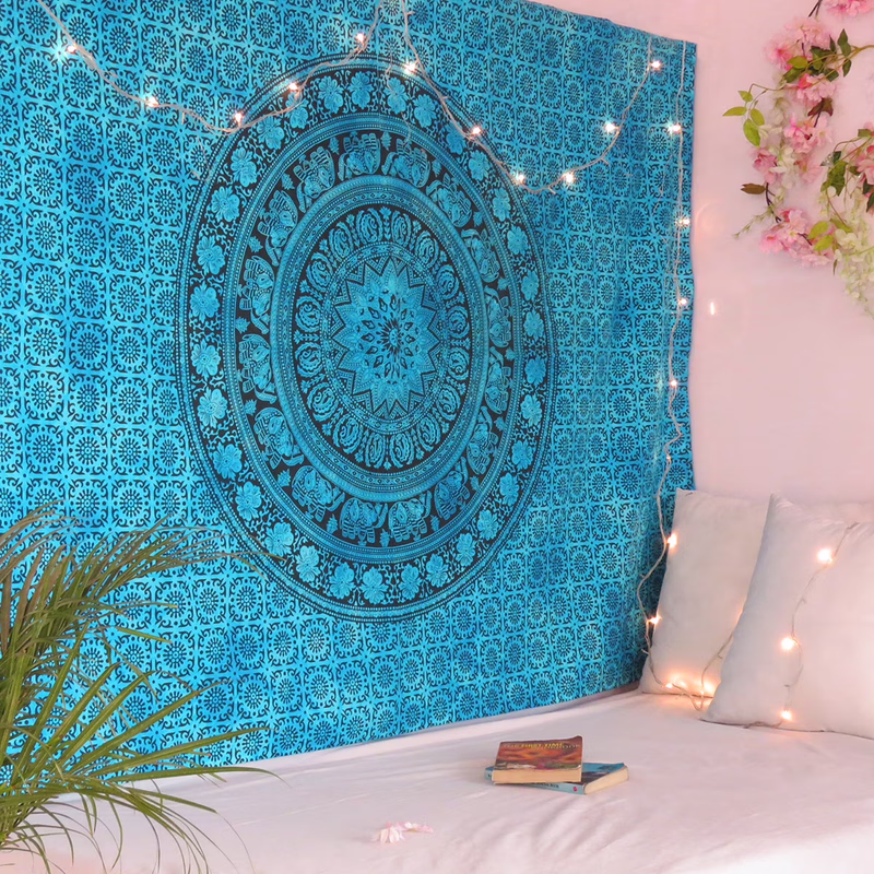 Popular Handicrafts Queen Mandala Hippie Tie dye Psychedelic Elephant Tapestry Wall Hanging - Indian Maditation Gypsy Bohemian Hippy Dorm Room Decor Tarqouise 30x40 Inch