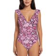 thumbnail image 2 of Yiaed Sweet Heart Print Women's Ruffled One Piece Swimsuit V Neck Swimwear Slimming Monokini for Woman-X-Large, 2 of 8