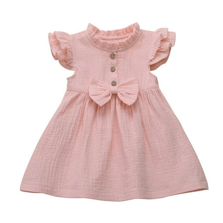 

Girls Dresses Short Sleeve Mini Dress Solid Print Pink 100