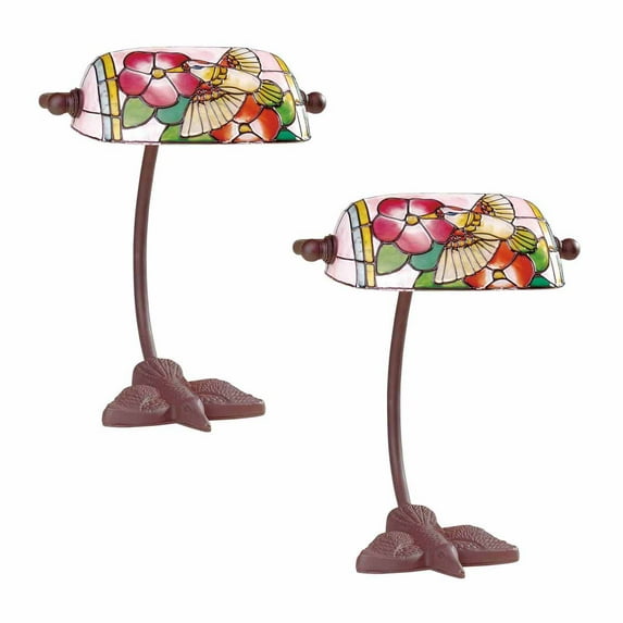 2 Table Lamp Bronze Bird Style Lamp Stained Glass 7.5"| Renovator's Supply