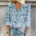 thumbnail image 2 of 3/4 Sleeve Tops for Womens Dressy Casual Business Work Blouses Floral Printed V Neck Tshirts Fashion Summer Top Elegant Going Out Tunic Basic Tees Boho Beach Vacation Shirts Outfits, 2 of 5