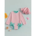 thumbnail image 2 of Suealasg Toddler Baby Girl Rash Guard Swimwear +Swimming Hat Bow Print Long Sleeve Swimsuits Romper Infant 2Pcs Summer Bathing Suits, 2 of 7