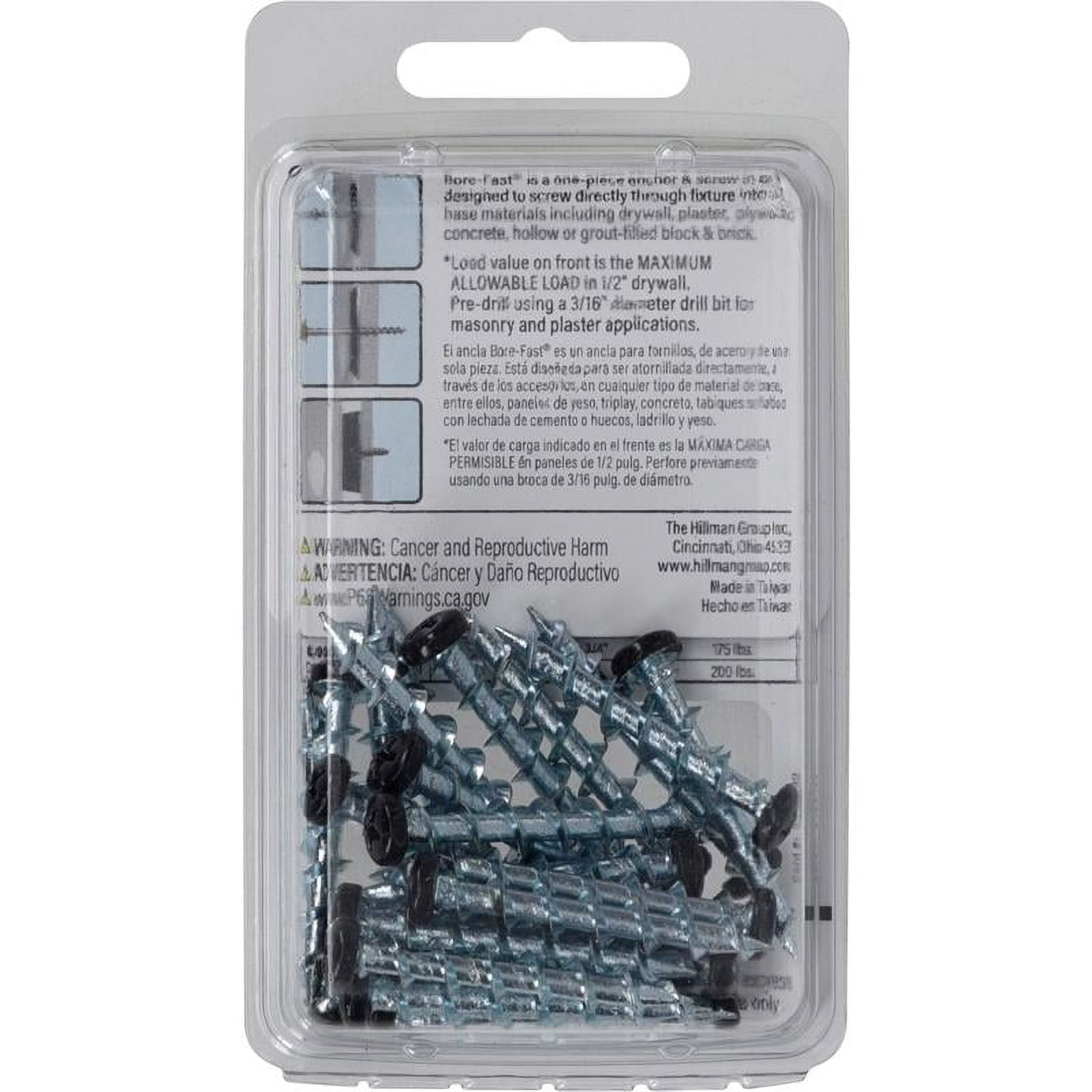 Borefast 5037084 0.18 x 1.5 in. Steel Pan Head Screw & Anchor, Black - 25 Piece - Pack of 5