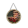 thumbnail image 2 of CuiLiyq Stained Glass Hanging Ornament, 6.3" Round Rose and Flag Pattern Light-Catching Decor for Window Indoor Outdoor Home, Multicolor, 2 of 6