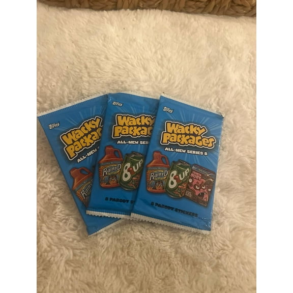 3 Packs All New Wacky Package Series 8 Trading Sticker Pack (BONUS 1 FUN CHOPS & 1 ZIPPER BRACELET)