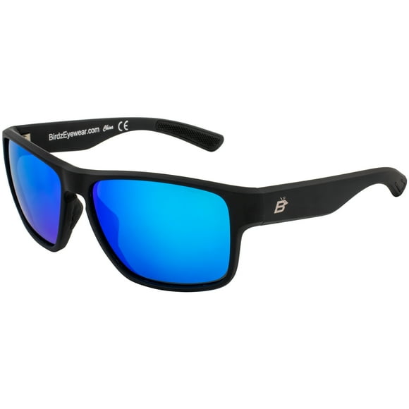 Birdz Glide Sunglasses for Men or Women Hydrophobic Scratch Resistant Lens Lightweight Black Frame Blue Mirror Lens