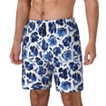 thumbnail image 1 of Cauagu Blue Ink Flowers Print Mens Swim Trunks Quick Dry Board Shorts Swim Shorts with Compression Liner Bathing Suits-Small, 1 of 6
