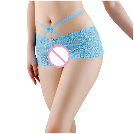 

EHTMSAK Stretch Lace Tangas for Women Open Crotch T-Back Underwear Sexy Panties G-String Thongs Sky Blue Free Size