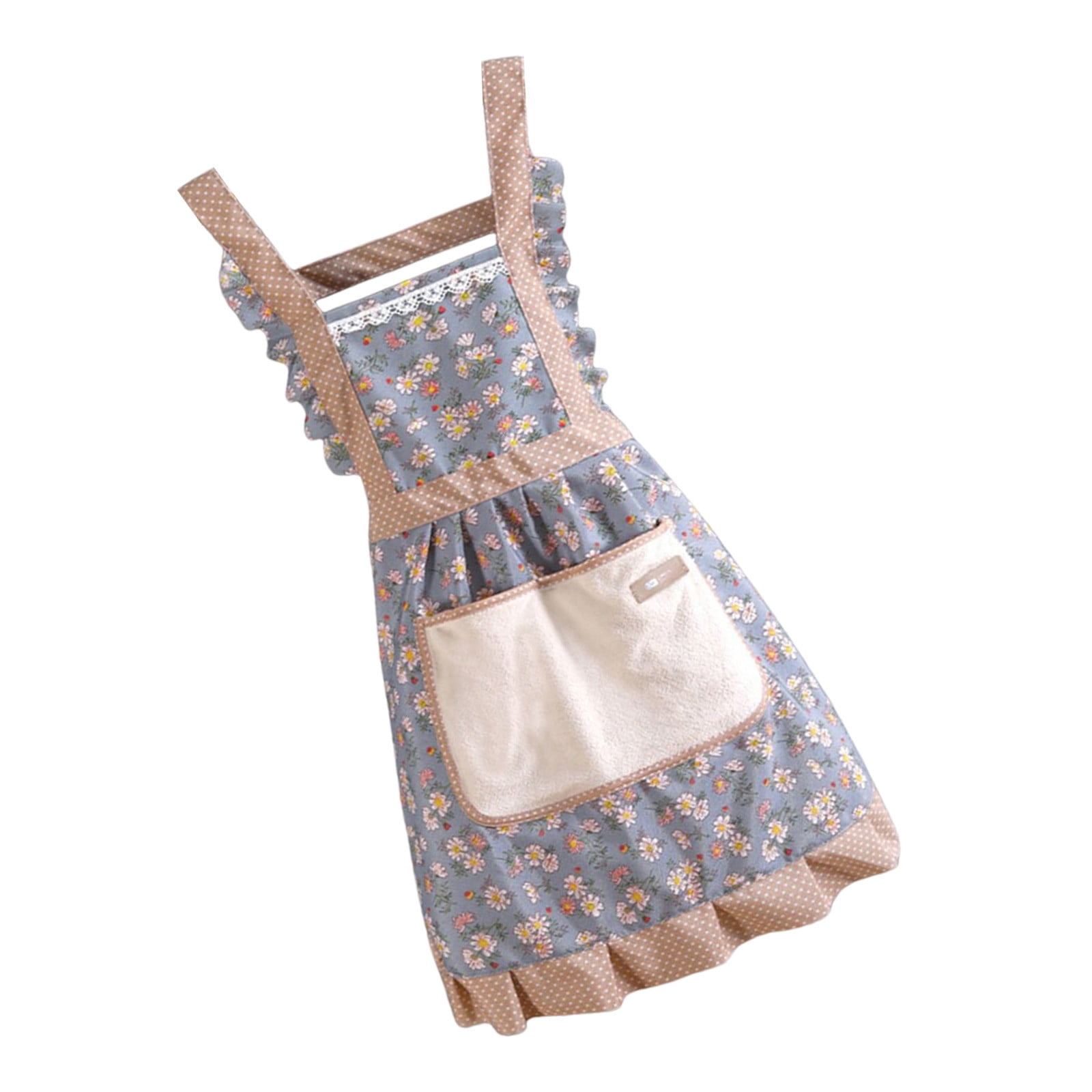 EaseDay Women Aprons with Pockets, Floral Cotton Kitchen Apron for Cooking and Baking, Vintage Style Pink Garden Apron Dress, Soft Mandiles para Mujer