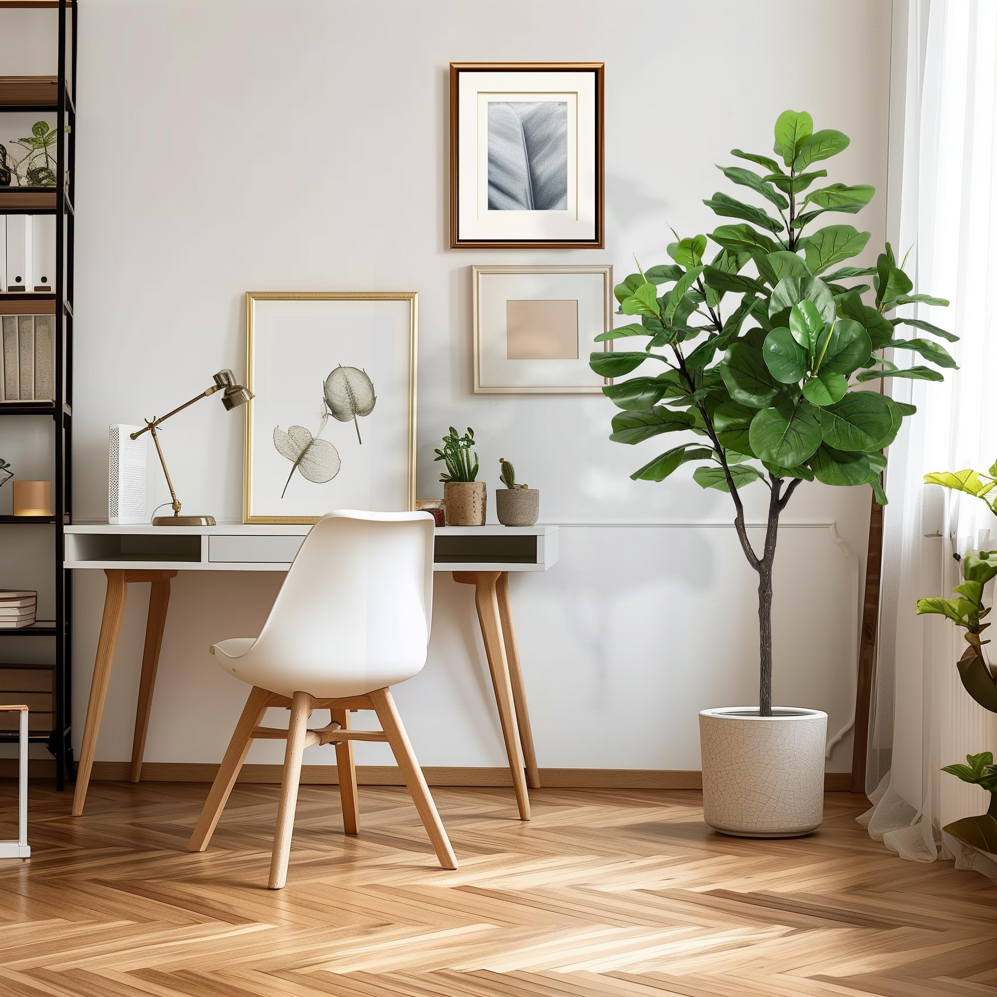 QinaQin Artificial Fiddle-Leaf Fig, 6-Foot Modern Potted Simulated Fiddle-Leaf Fig with Dried Moss, Suitable for Living Rooms, Offices Or Porches