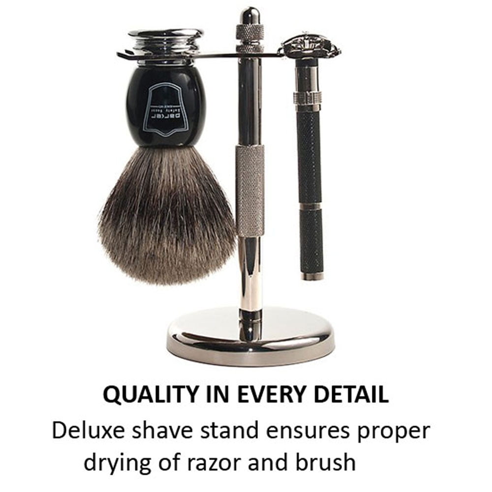 Parker Safety Razor 96R Men's Safety Razor Shave Set - Pure Badger Brush, Shave Stand & Razor