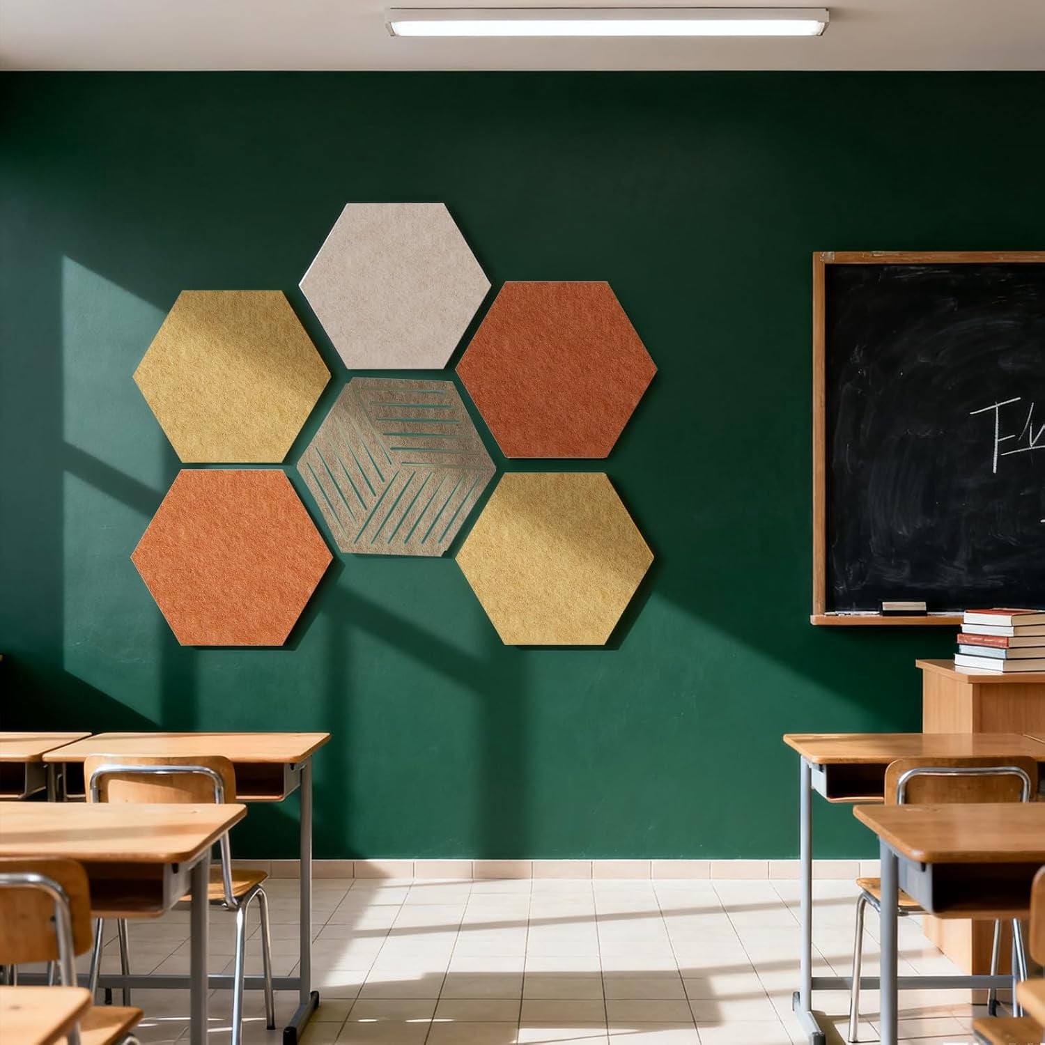 FOCHIER F 10PCS Hexagon Cork Boards for Walls Decor,12"*10.2" Felt Bulletin Board Tiles Sets for Home Office Class Kitchen with 50 Push Pins,Self Adhesive DIY Pin Board for Photos Memos