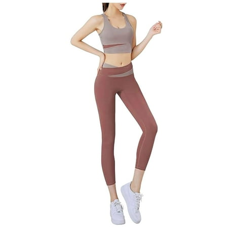Yoga Set Tracksuit Training Suit Sports Bra Leggings High Waist Fast Drying Exercise Gym Outfits Coffee XXL