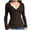 Brown, variant on Womens Blouses Shirts Long Sleeves V Neck Ribbed Knit Solid Color Loose Button Slim Fit Womens Tees,Black,M
