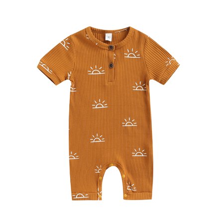 

Musuos Newborn Baby Romper Infant Toddler Sun Pattern Printed Short Sleeve Buttons One Piece