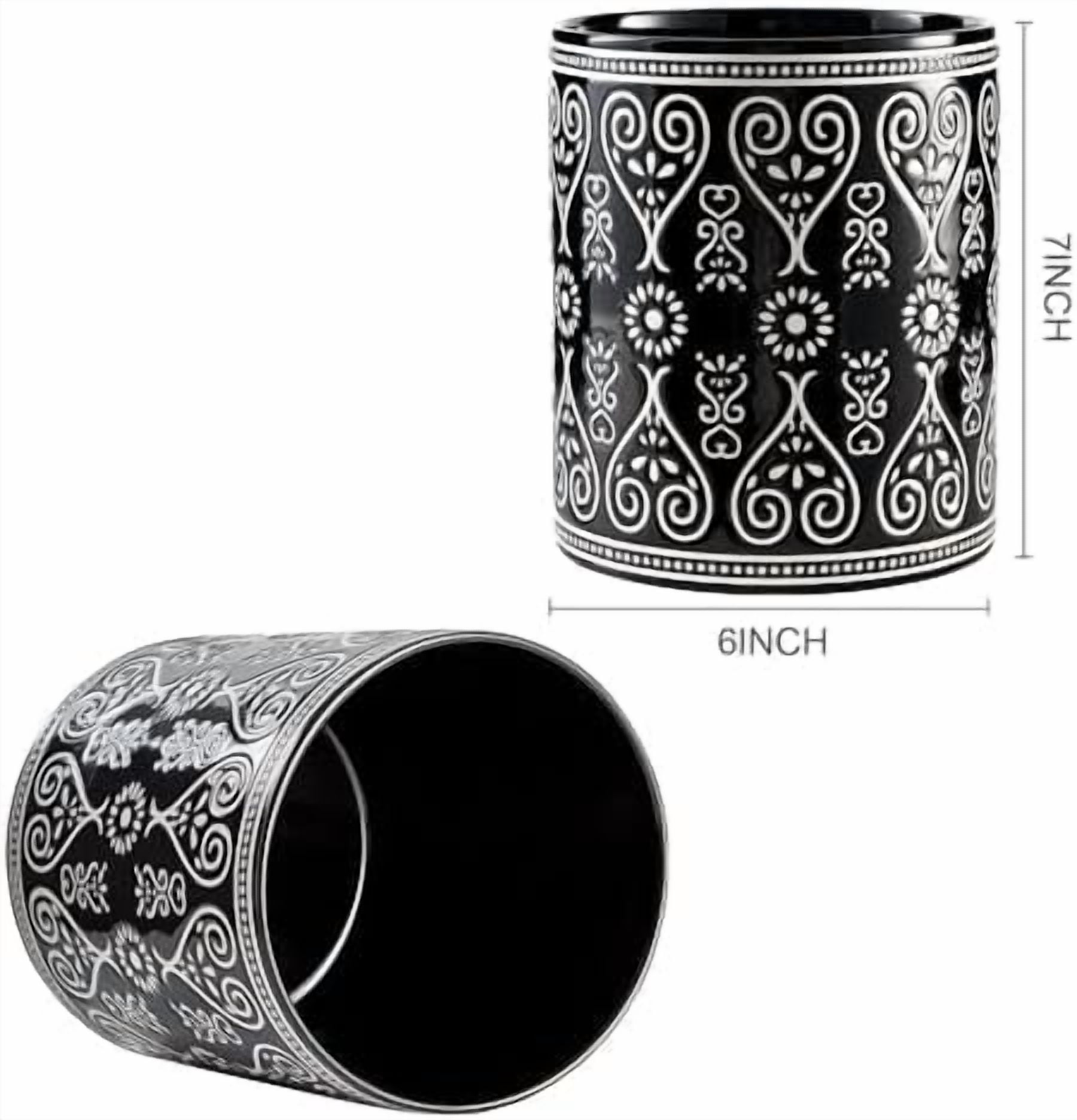 Black Heavy Ceramic Utensil Holder, 7" Extra Large Kitchen Utensil Holder for Countertop, Cooking Ceramic Crock for Farmhouse Kitchen Decor