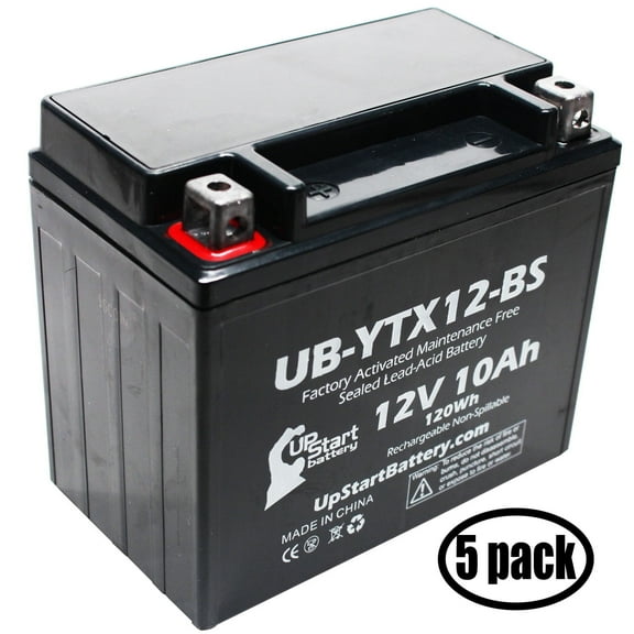 5-Pack UpStart Battery Replacement for 1996 Kawasaki ZX900-B Ninja (ZX-9R) 900 CC Factory Activated, Maintenance Free, Motorcycle Battery - 12V, 10Ah, UB-YTX12-BS