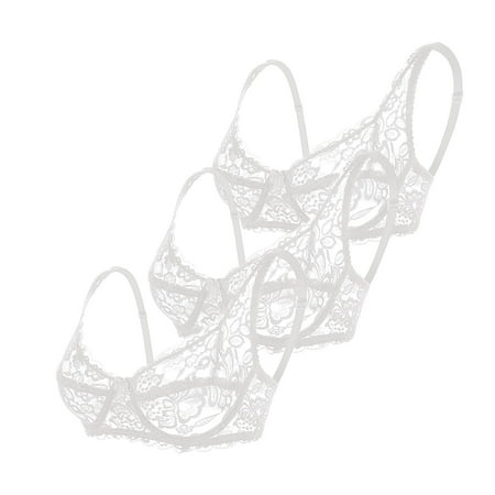 Summer Savings Clearance 2025  Womens 3 Pack Lace Bras  Women s Sexy Lace Bra Demi Sheer Mesh Balconette See Through Bralette Unlined Underwire Embroidered XS-L