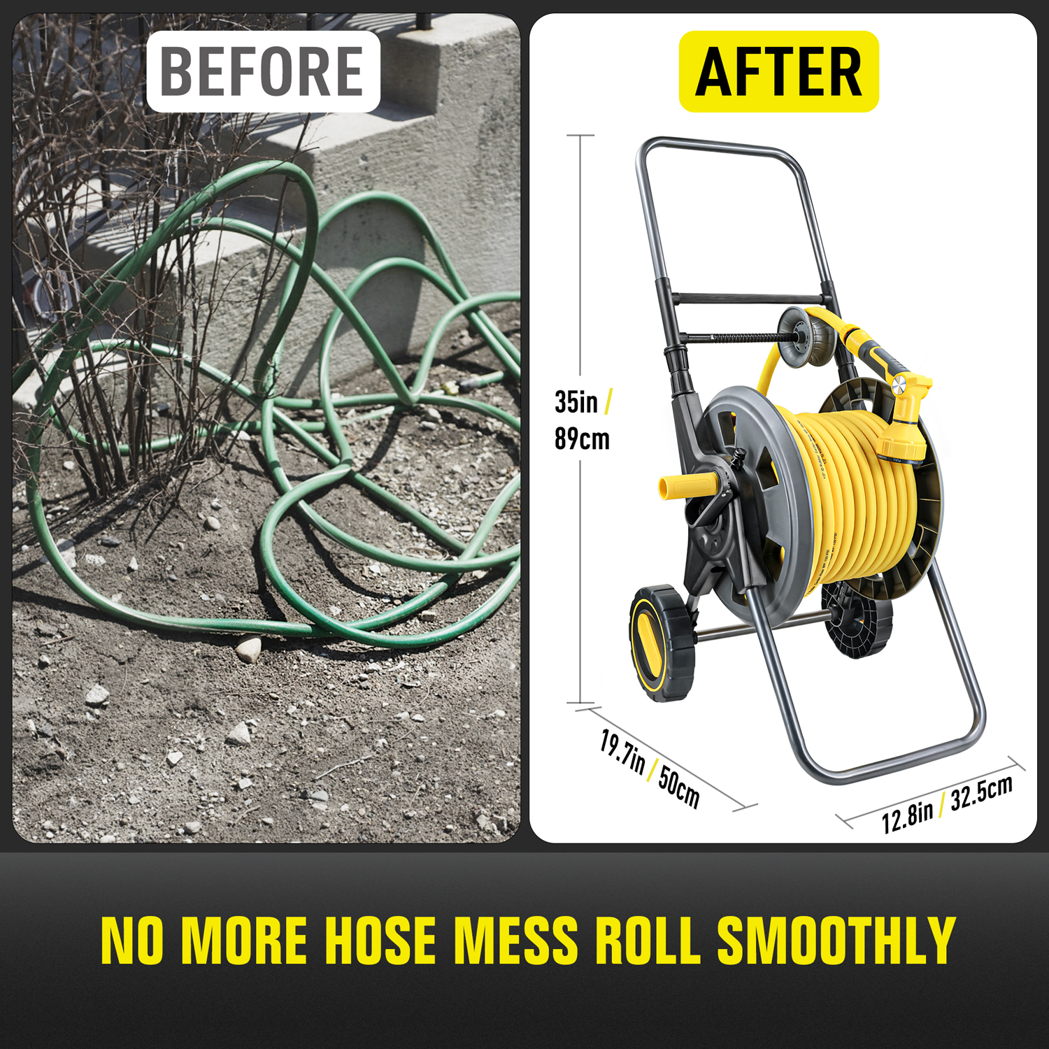 Hose Reel Cart with Wheels, Include 100FT Water Hose and Sprayer Nozzle, Portable Garden Hose Set for Watering Flowers, Cleaning Floors, Washing Cars Outside