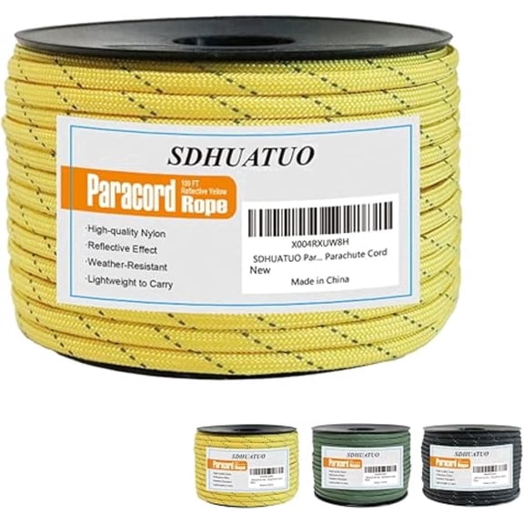 SDHUATUO 100ft 550lb Type Iii Nylon Paracord Rope, 7-Strand Core, Reflective Utility Survival Camping Rope, Yellow