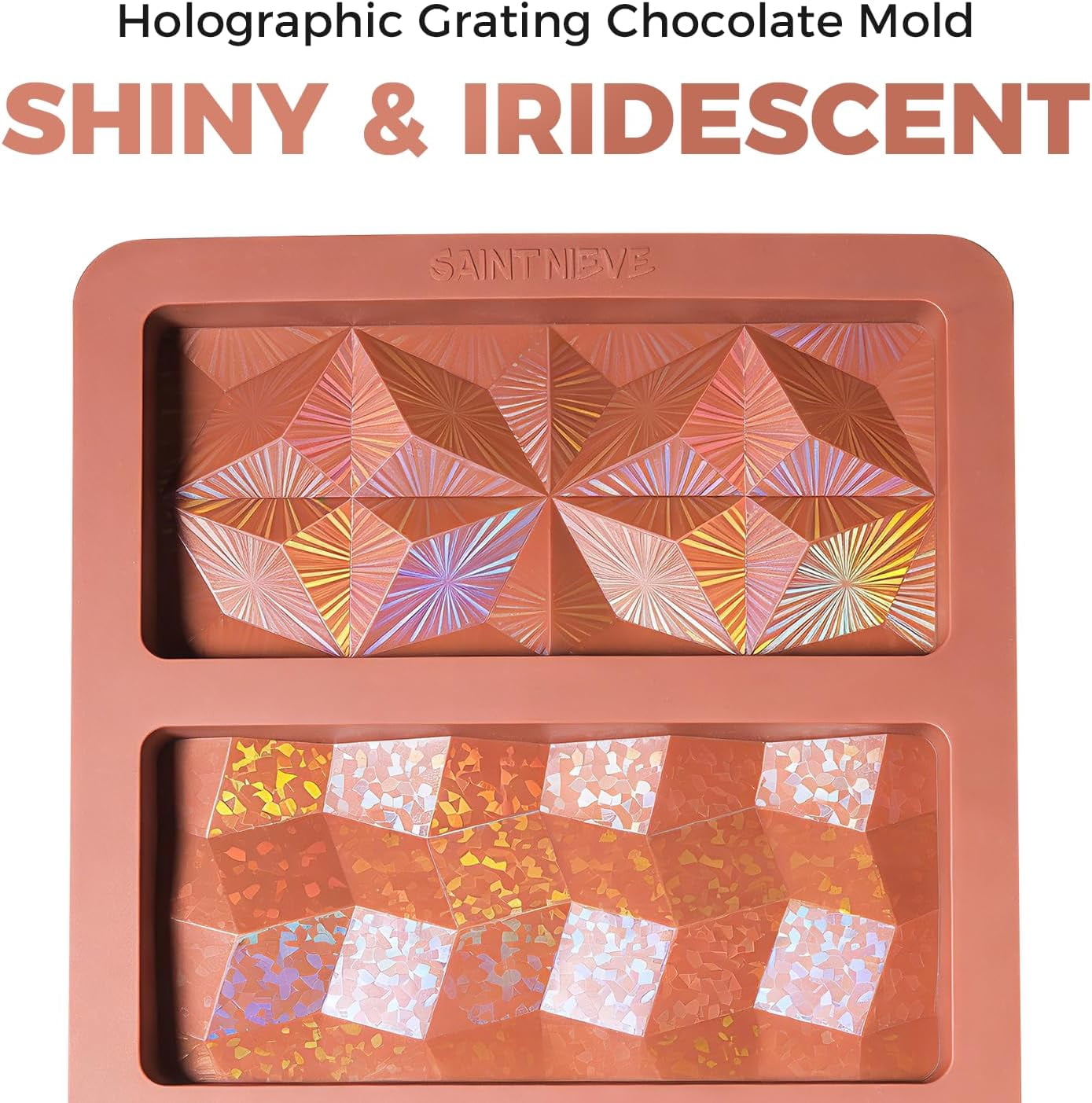 Holographic Chocolate Bar Mold, Large Thick 3-Cavity Silicone Mold for Chocolate Bars, Geometric Design, Food-Grade Non-Stick Mold for DIY Baking, Candy, and Wax Making