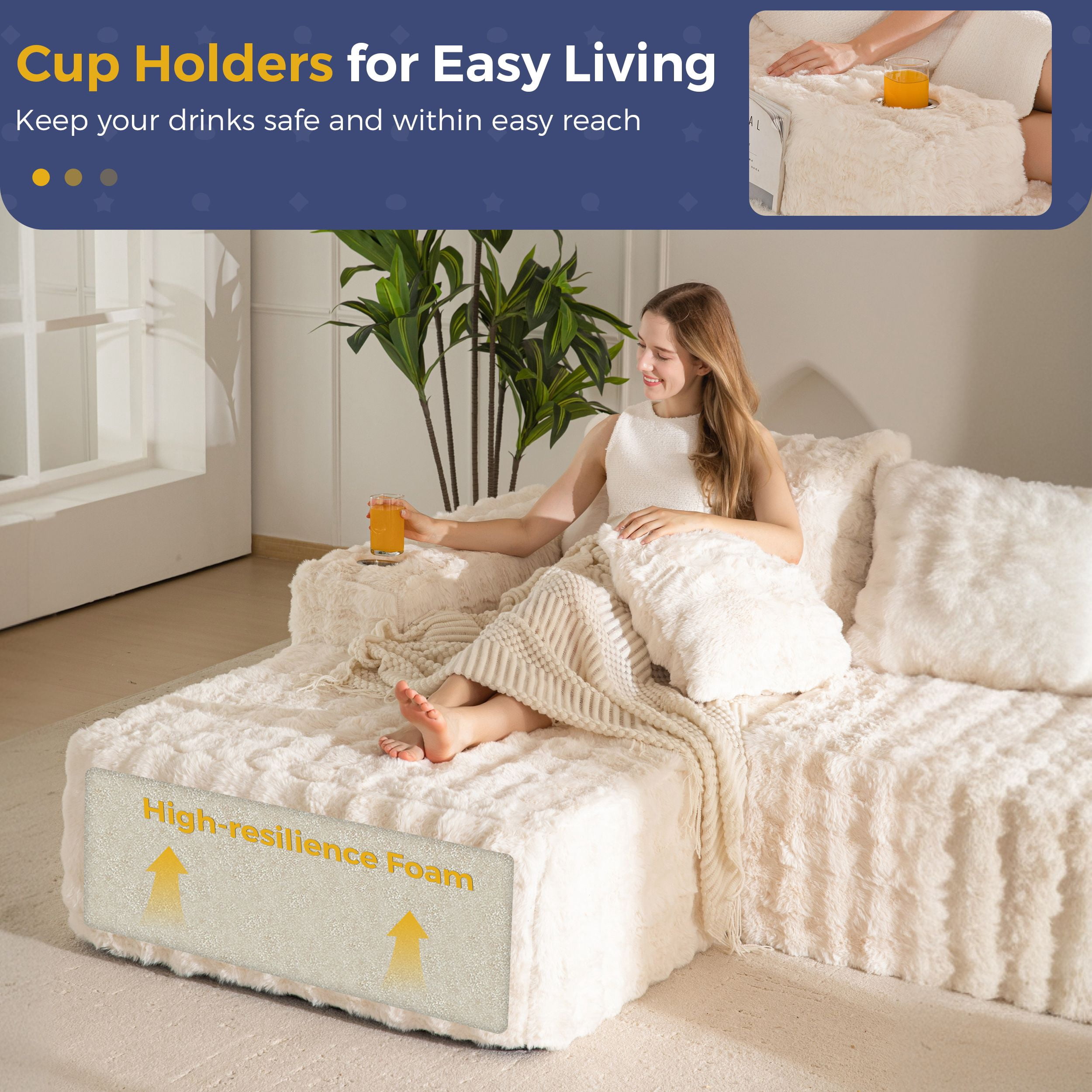 BYBYME 104" Cloud Sectional Couch with L-Shape Chaise Modern Soft Comfy Modular Plush Sofa for Living Room,No Assembly Required,Left Facing Chaise,Beige