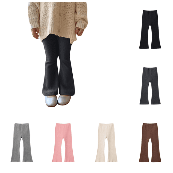 Lovzfmll Girls' Stretch Flare Pants, Solid Color Bootcut Casual Pants for Fall Winter, Cozy Lounge Wear for Toddler 1-2 Years