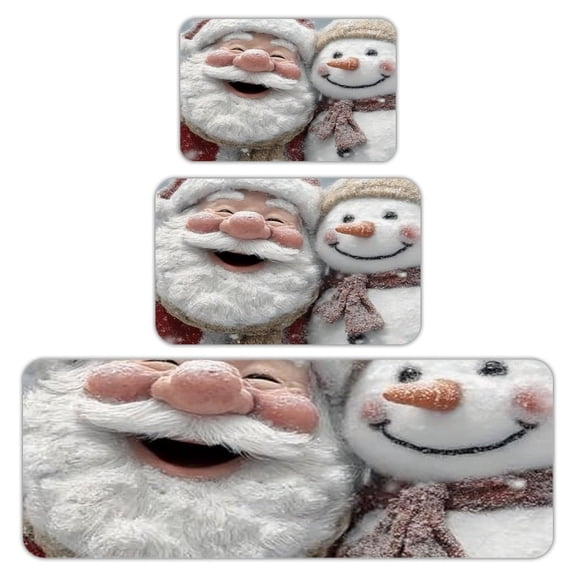RKSupls Kitchen Rug Set 3 Piece Anti-Slip Flannel Floor Mats, Santa Snowman Snow Washable Absorbent Runner Mats for Kitchen Bathroom Home Decor