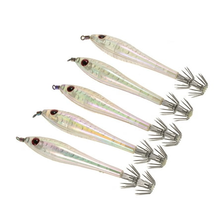 5pcs 10.5cm/5.5g Noctilucent Fishing Lures Catch Sea Fishing Squid Lures Hard Bait Shrimp Prawn Fishing Tackle with Squid Hook (Best Way To Catch Live Bait)