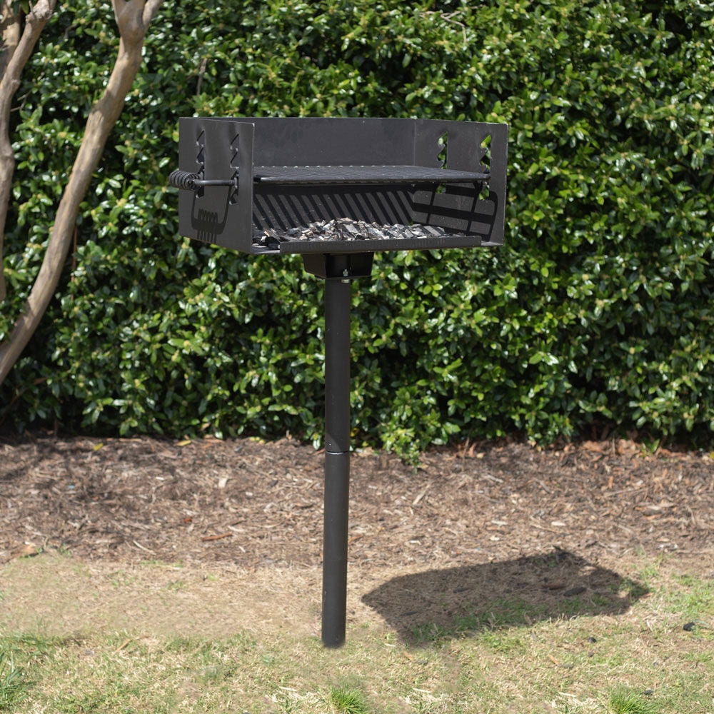 Ash & Ember Park-Style Grill, 384 Sq. In Jumbo Charcoal Grill, Single Post Outdoor Cooking Backyard BBQ, Camp Grilling Barbecues
