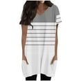 thumbnail image 2 of Womens Tops Plus Size Short Sleeved Stripe V-Neck Printed Double Pocket Pullover T-shirt Gray XL, 2 of 6