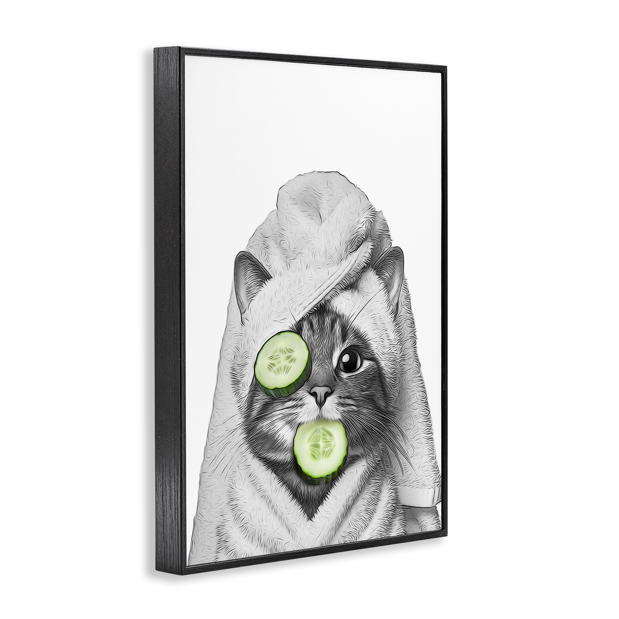 Stupell Industries Spa Bath Day Cat Typography Painting Black Framed Art Print Wall Art, 12 x 18