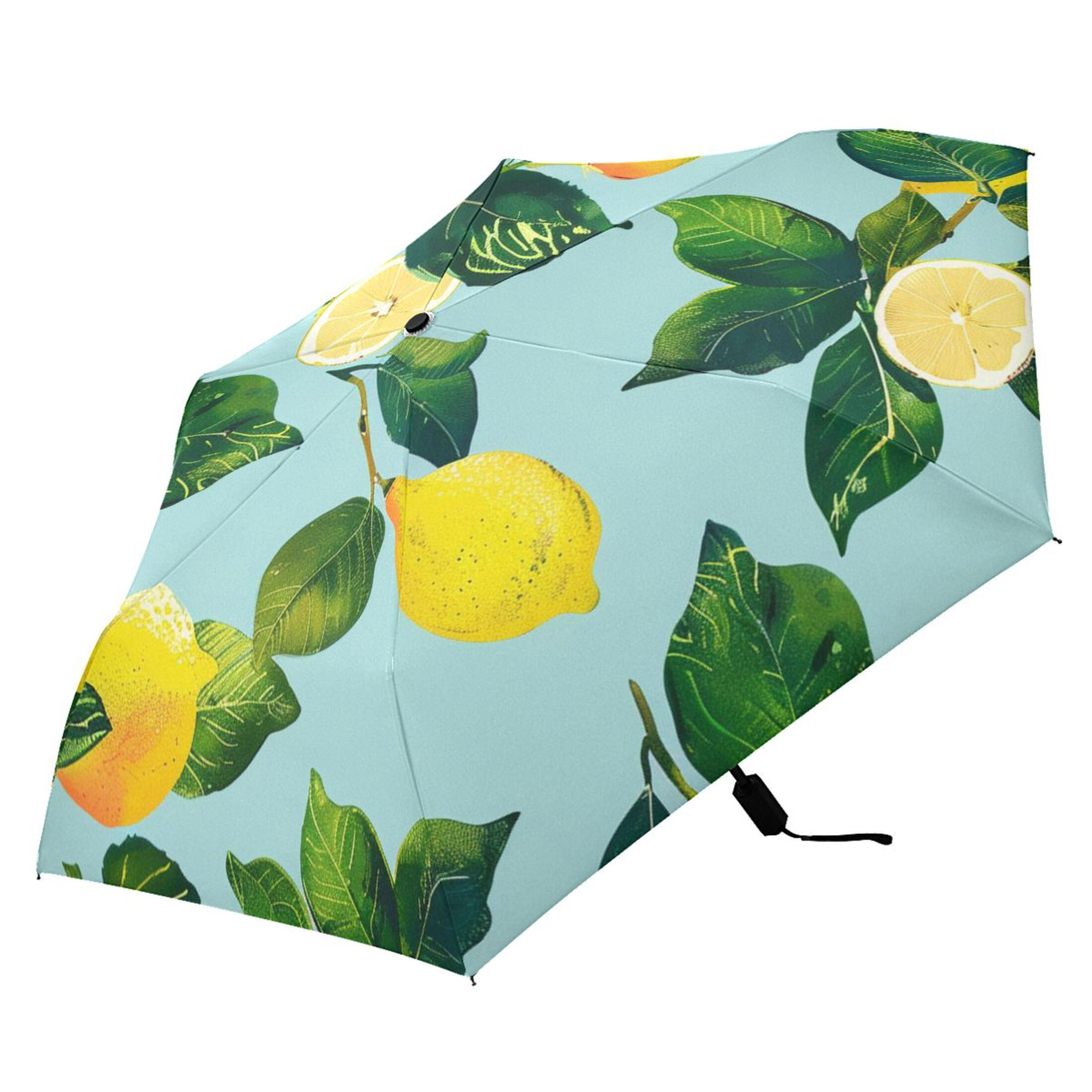 ALAZA Lemon Leaves UPF 50+ Compact Folding Umbrella for Rain Travel Umbrella Packable