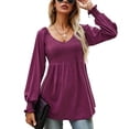 thumbnail image 1 of Casual Puff Manga Larga Túnica Top V Cuello Plisado Flare Blusa Camisetas para Otoño Invierno Niñas Mujeres Vino Rojo XL, 1 of 6