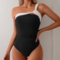 thumbnail image 2 of Lovskoo One Piece Swimsuit Women Sleeveless One Shoulder Color Block Swim Suits for Women 2024 Black L, 2 of 8