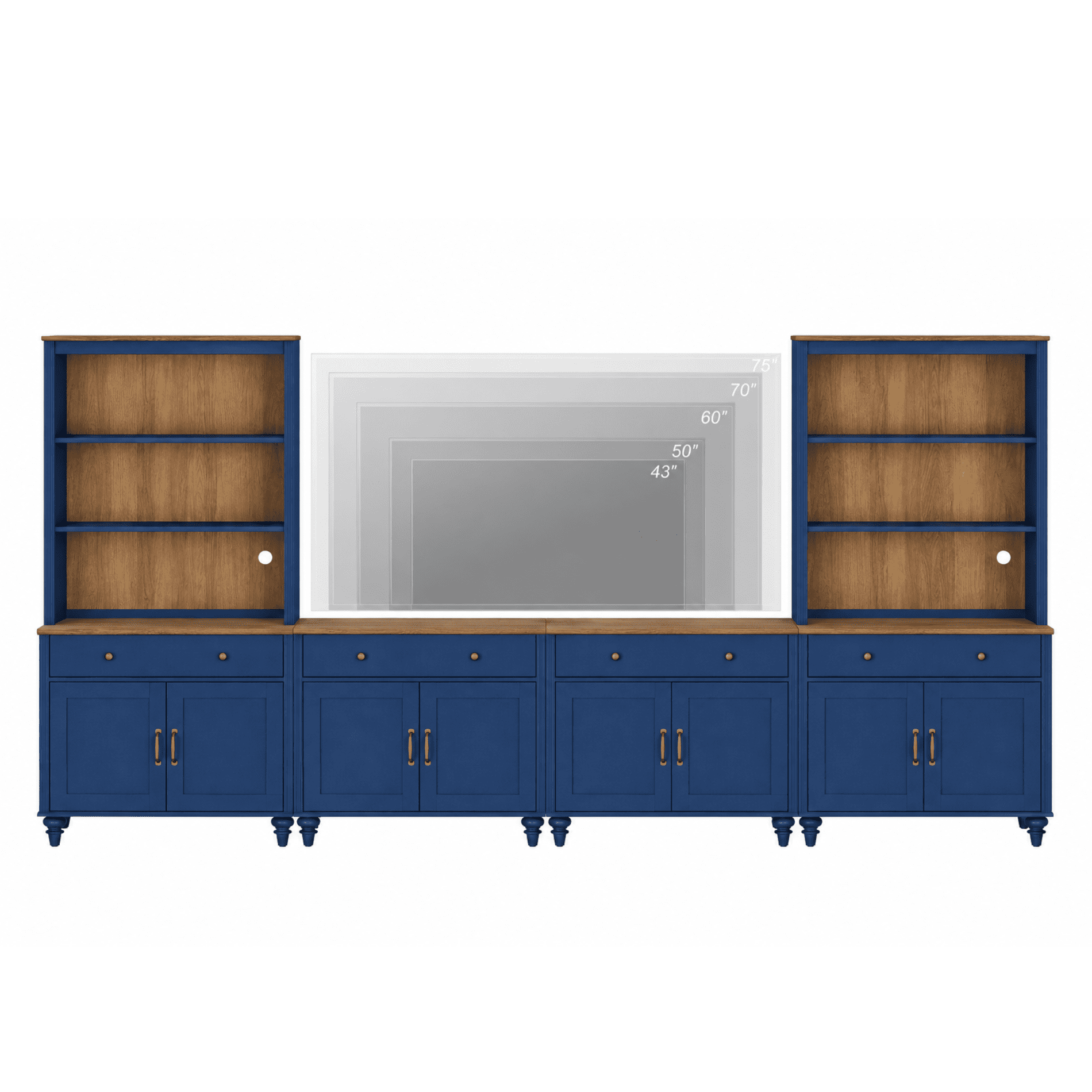 Entertainment Center with Bookshelves for TVs up to 75", Farmhouse Wall Unit TV Stand with 8 Doors & 4 Drawer, Media Console Table for Living Room, Bedroom & Home Theater, Navy Blue
