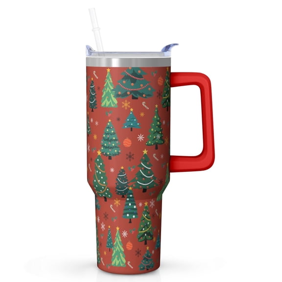 40oz Stainless Steel Tumbler Gift - Winter Themed Reindeer, Double Wall Insulated Cup w/Handle & Straw